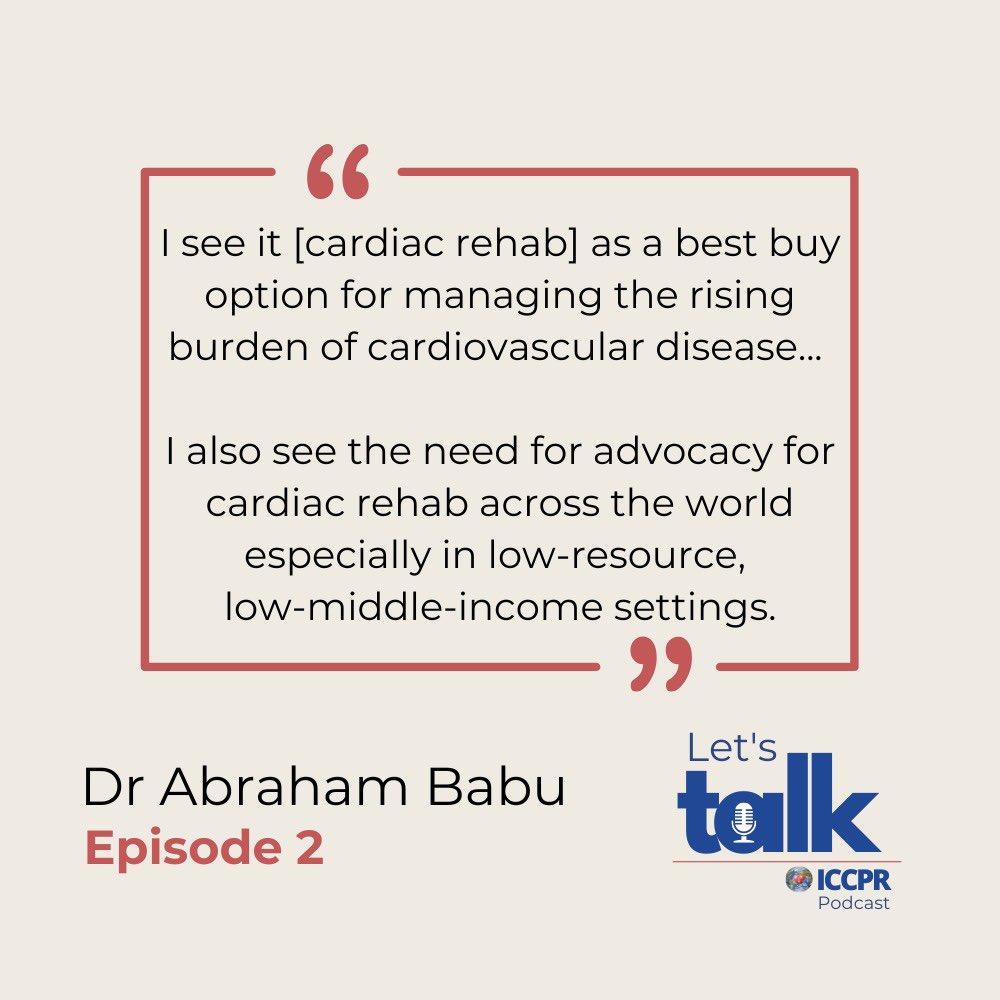 ICCPR (@iccpr_globalcr) on Twitter photo 🎙️ Episode 2 is live!
Join <a href="/AbrahamSBabu/">Abraham Samuel Babu</a> on the Let’s Talk #ICCPR Podcast as he highlights the critical role of cardiac rehabilitation in tackling cardiovascular disease and its importance in low-resource settings. 🌍❤️
Listen now and learn why cardiac rehab is a "best buy" 🎙️ Episode 2 is live!
Join <a href="/AbrahamSBabu/">Abraham Samuel Babu</a> on the Let’s Talk #ICCPR Podcast as he highlights the critical role of cardiac rehabilitation in tackling cardiovascular disease and its importance in low-resource settings. 🌍❤️
Listen now and learn why cardiac rehab is a "best buy"