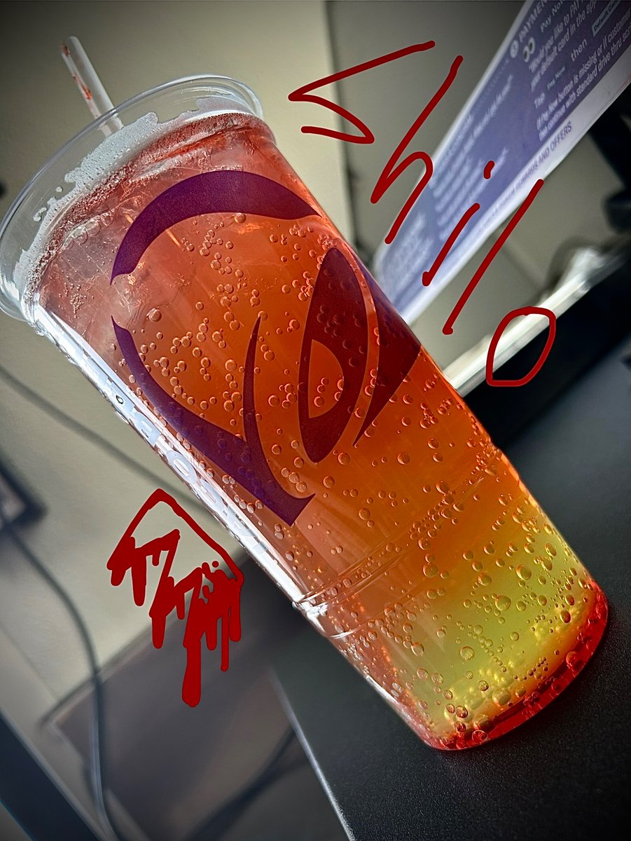 ScarlemagneDrac's tweet photo. 👑🩸The.. Shilo drink?🩸👑

Combo of: mt dew, baja, lemonade, starry, a bit of mango tea, strawberry freeze

Taste: VERY strong but really good. Wakes me up. Wake up call. Yeah.

#jrwidrink #jrwidrinks #jrwishilo #jrwi #shilobathroy #shilojrwi #jrwishilo #justrollwithit #vampire https://t.co/Zss5tHF1SE