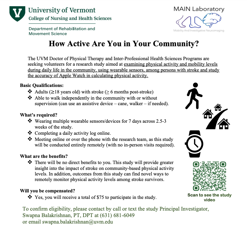 drswapnapt's tweet photo. Seeking Volunteers for Stroke Research- Contact us today! email: swapna.balakrishnan@uvm.edu https://t.co/PHZ1w1VCmN