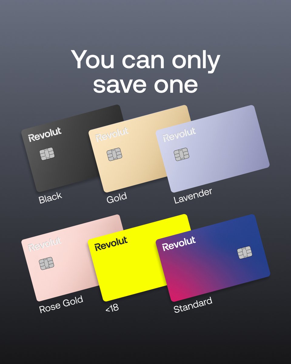 Revolut's tweet photo. Choose wisely.

Metal card is available on a Metal plan only. <18 cards only available for <18 accounts. Fees &amp; T&amp;Cs apply. https://t.co/RdkA8bo1uq