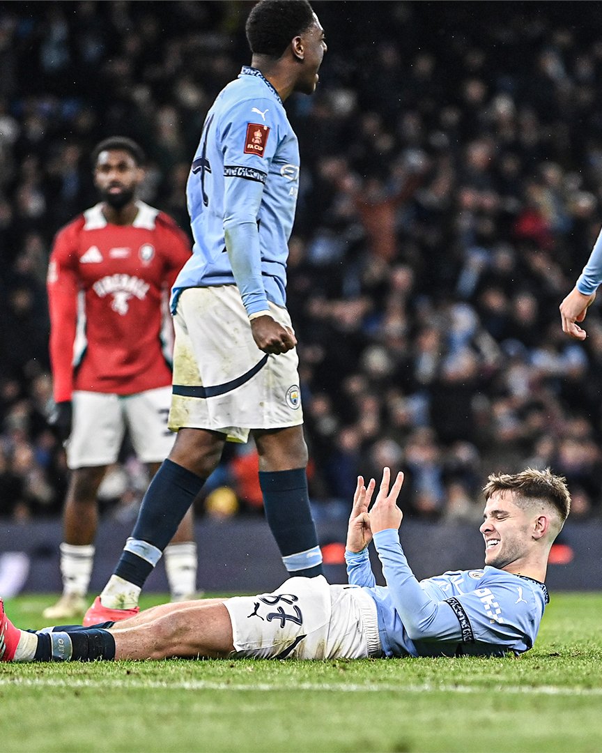 James McAtee's celebration after his hat-trick for Man City.

Just in case they forgot 😅