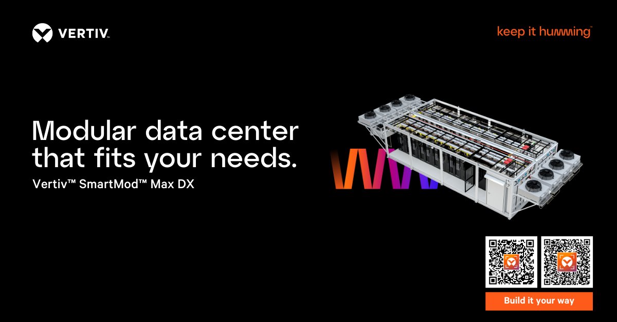 StevenSurges's tweet image. Introducing the Vertiv™ SmartMod™ Max DX! Build it your way as this versatile two-modular type of modular data center is configurable by size, cooling system, electrical topology, and rack dimension. ms.spr.ly/6015ofvSl #modulardatacenter #containerizeddatacenter