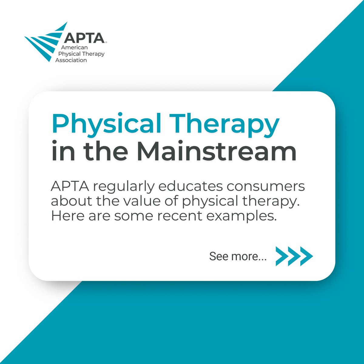 APTA_official's tweet image. APTA is spreading the word on #PhysicalTherapy! 📣📰 See how we're working with major news outlets to amplify our collective voice. #ChoosePT

Read these articles now: shor.by/apta