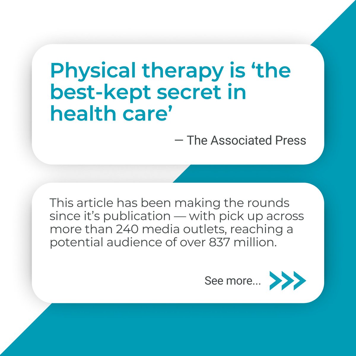 APTA_official's tweet image. APTA is spreading the word on #PhysicalTherapy! 📣📰 See how we're working with major news outlets to amplify our collective voice. #ChoosePT

Read these articles now: shor.by/apta