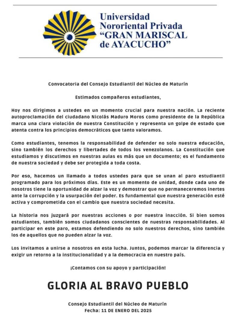 GremioDocente's tweet photo. Seguid el ejemplo que Oriente dio... UNIVERSIDADES DEL ORIENTE SE PRONUNCIAN ANTE LA PROCLAMACIÓN DE MADURO