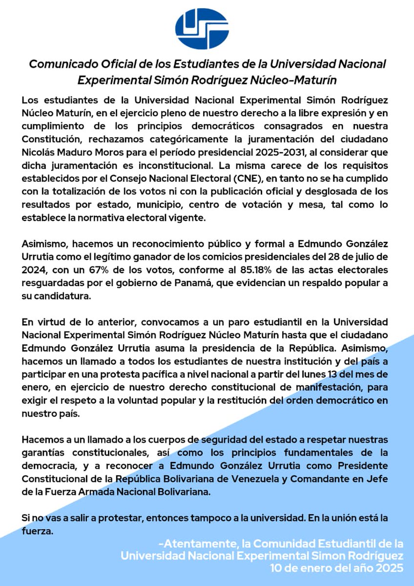 GremioDocente's tweet photo. Seguid el ejemplo que Oriente dio... UNIVERSIDADES DEL ORIENTE SE PRONUNCIAN ANTE LA PROCLAMACIÓN DE MADURO