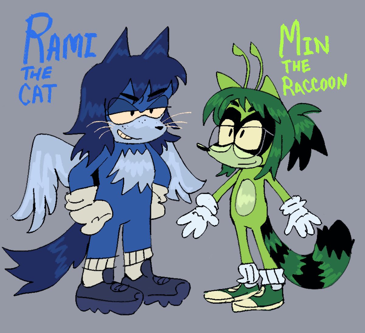 minfonica's tweet photo. to celebrate our one year anniversary i drew us as anthropomorphic animals with no clothss on except for gloves and shoes 😁👯‍♀️🏳️‍🌈 https://t.co/sh6lW0BAPl