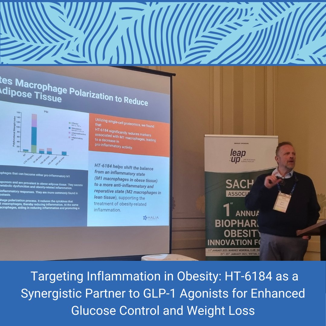 Halia Therapeutics (@halia_tx) on Twitter photo Let the JPM 2025 festivities begin! <a href="/dave_bearss/">Dave Bearss</a> presented at the BioPharma Obesity Innovation Forum. Targeting Inflammation in Obesity with HT-6184 enhances weight loss & glucose control of GLP-1 agonists in pre-clinical models.
#HaliaTx #Obesity #NLRP3 Let the JPM 2025 festivities begin! <a href="/dave_bearss/">Dave Bearss</a> presented at the BioPharma Obesity Innovation Forum. Targeting Inflammation in Obesity with HT-6184 enhances weight loss & glucose control of GLP-1 agonists in pre-clinical models.
#HaliaTx #Obesity #NLRP3