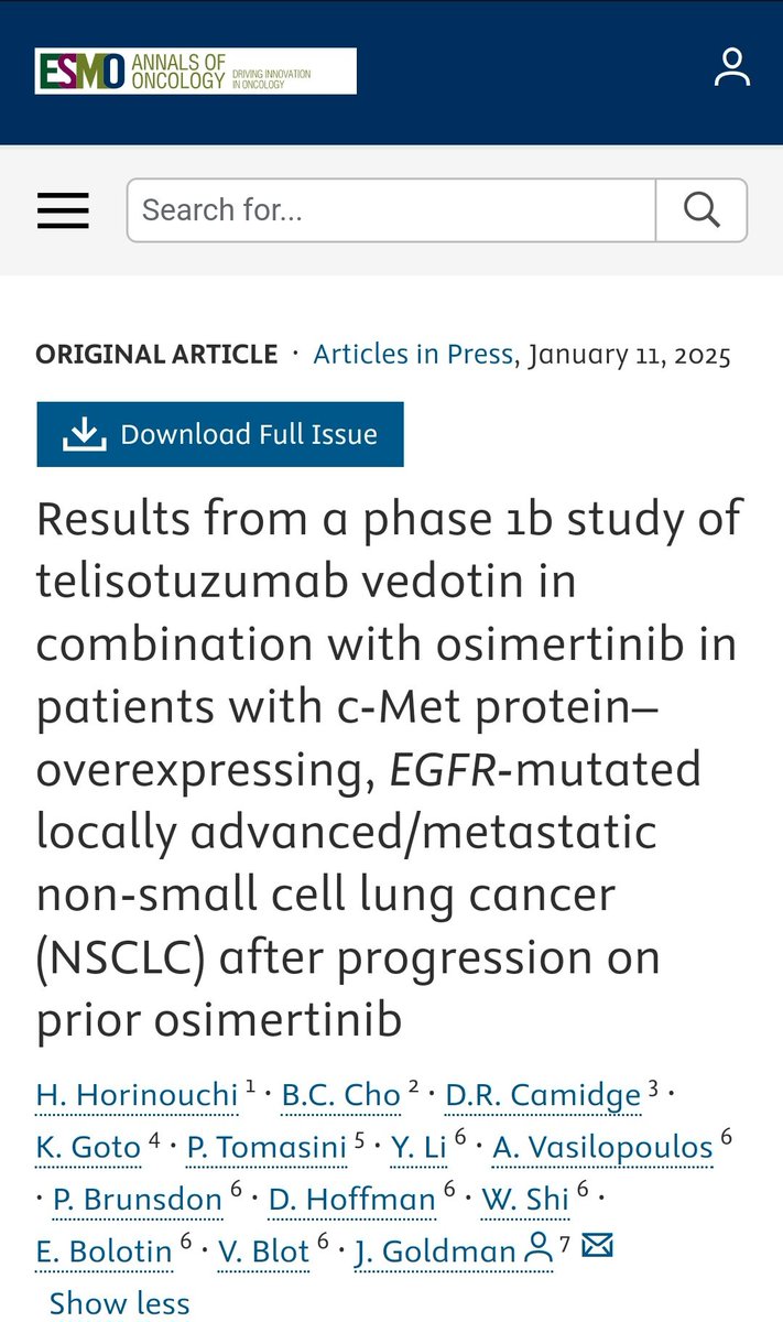 dr_yakupergun's tweet photo. Results from a phase 1b study of telisotuzumab vedotin in combination with osimertinib in patients with c-Met–overexpressing, EGFR-mutated locally advanced/metastatic NSCLC after progression on prior osimertinib 

ORR➡️50%
G3-4 Pulmonary embolism➡️8%!
 https://t.co/JFbqKKuJMQ https://t.co/5SijQJ4c4Q