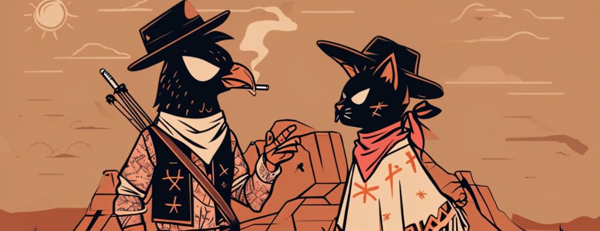 Bootleg AI generated art based on Lookouts. Joseph is still a cowboy bird but he's also a samurai now and Robin is a cat.