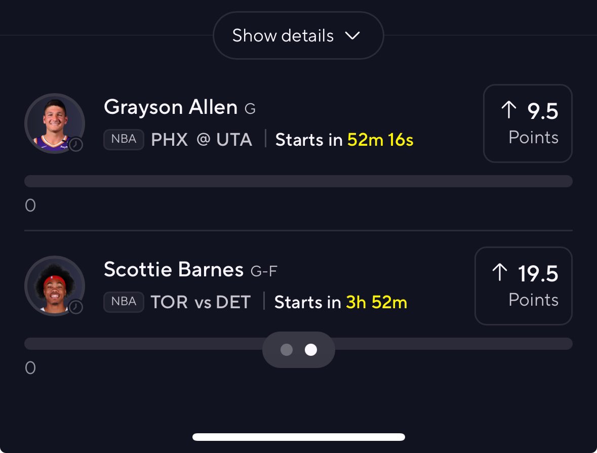 We had to PIVOT, Dyson Daniel’s didn’t play 
So this is the lineup for today
#GRAYSONALLEN over 9.5 pts
#ScottieBarnes over 19.5 points