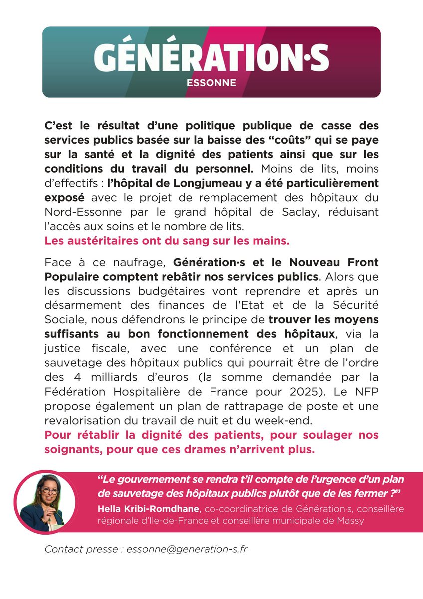 Quand l’austérité tue : une jeune femme meurt à l’hôpital de #Longjumeau après des heures sans être prise en charge.
