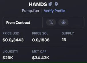 BarronDegens's tweet photo. $SOL  /   $HANDS
MC :   34K   ✈️✈️✈️
CA : FkhSD7PNPsVv6QHDiBheGESrRos7aMkBDWdF8vmepump
Telegram : https://t.co/1gM1Pxxdg5

#AILOLI #TWERK #FAP #JUJU #a16z #Jew #CHIP #DOCTOR #AIOS #shigga #100x #AzuraAI #LLM #OPTIMUS #pinpin #KWAII #AGENTS #CoderGF #OX #TRUST #INAUGURATE #ECO https://t.co/Vg3cmmXidA