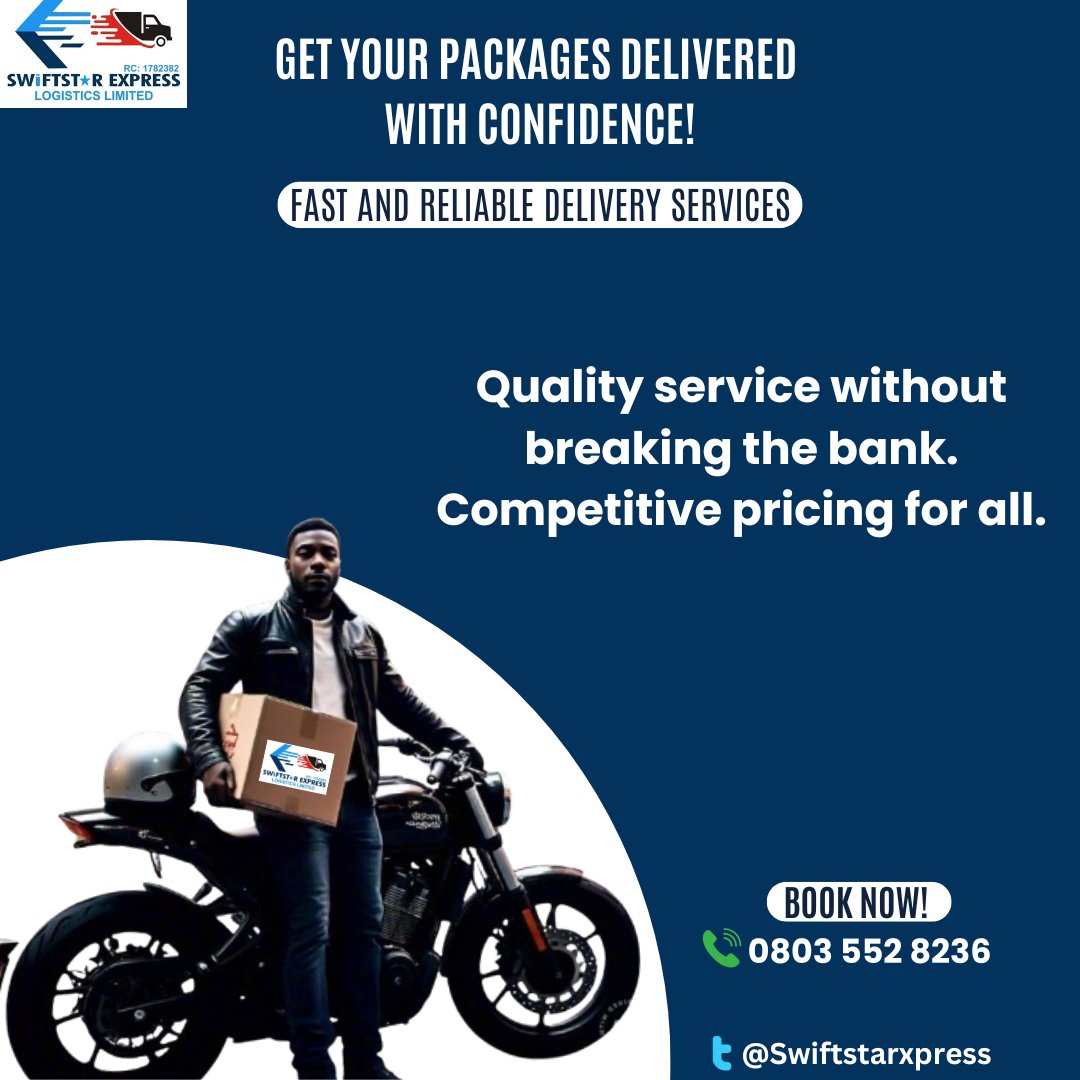 Swiftstarxpress's tweet photo. Our commitment is to continually elevate our service, making a positive impact on your logistic needs.
-
-
-
-
-
#FACup #riyadh #Swiftstar #swiftstarlogistics #logisticscompanynearme #courierservicenearme #dispatchernearme #dispatchridernearme National Grid Igbo Alaafin Ikwere California Atalanta Okoya Man City Los Angeles