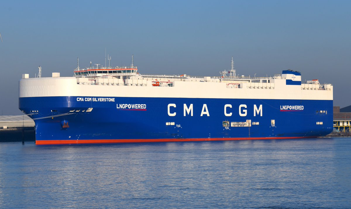 FraserG32883664's tweet image. CMA CGM Silverstone built in 2024. #CMACGM #CMACGMSilverstone #LNGPowered #LNG #CarCarrier #CarCarriers #Hybrid #VehicleCarrier #VehicleCarriers #Shipping #Shipspotting #Ships #Schiffe #Shipping #ShipsInPics #Ship #WorkingRiver #Ships #CarCarrier #Tilbury