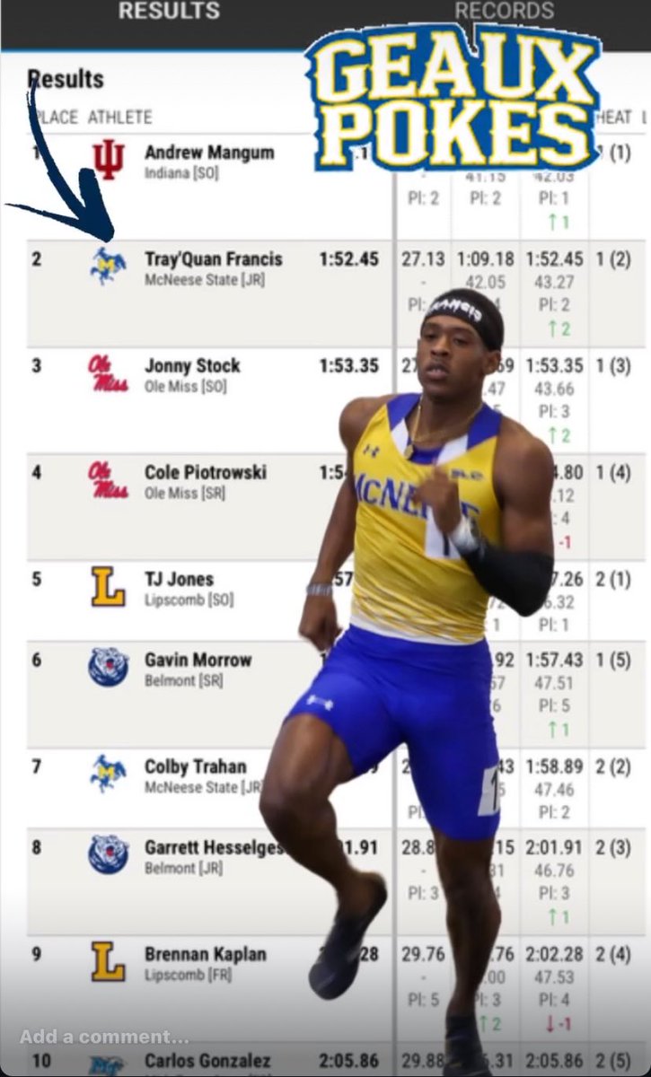 McNeeseTF_XC's tweet photo. @McNeeseTF_XC JR Runner-Up men’s 800m #mcneese #runforthebrand #cowboys #geauxpokes https://t.co/lggxDTZMBZ