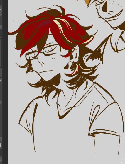 one must imagine clancy (glasses) with streaks of white hair that i forgot to add, having scheduled this a week ago
