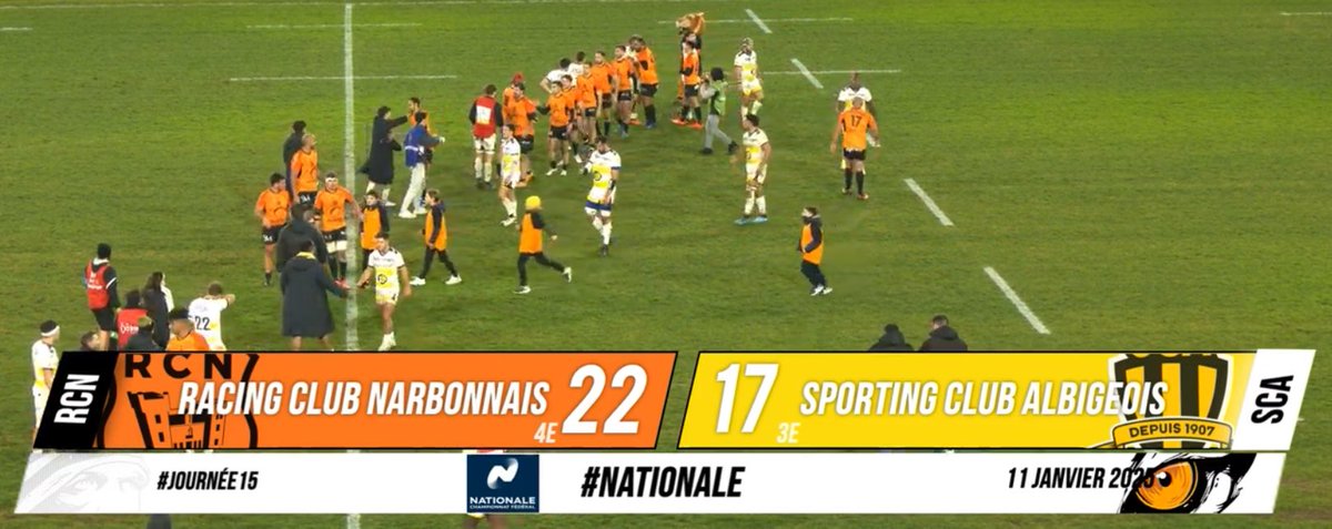 OrangeNoir11's tweet photo. Au terme d’un match à suspense, #Narbonne s’impose sur le fil ! 
#RCN 🟠⚫️ https://t.co/UrNQPtMxD6