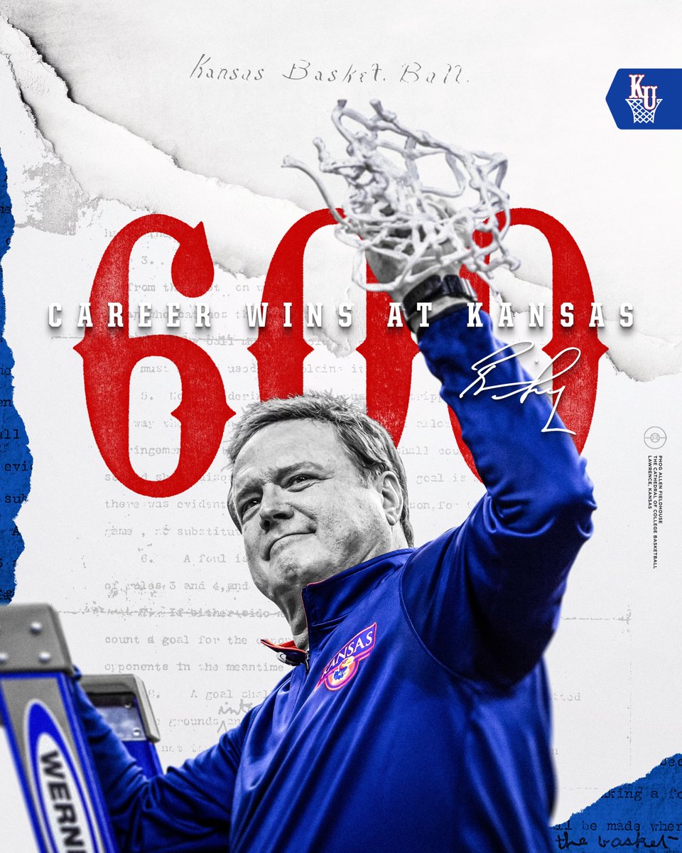That's Win No. 𝟔𝟎𝟎 at Kansas for the 🐐