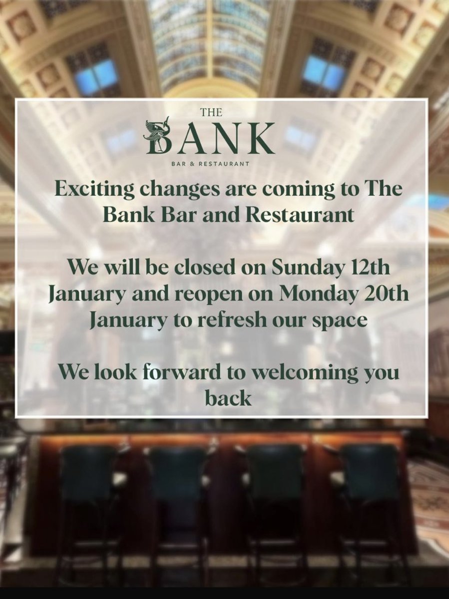 ✨Exciting changes are coming to The Bank Bar and Restaurant. ✨