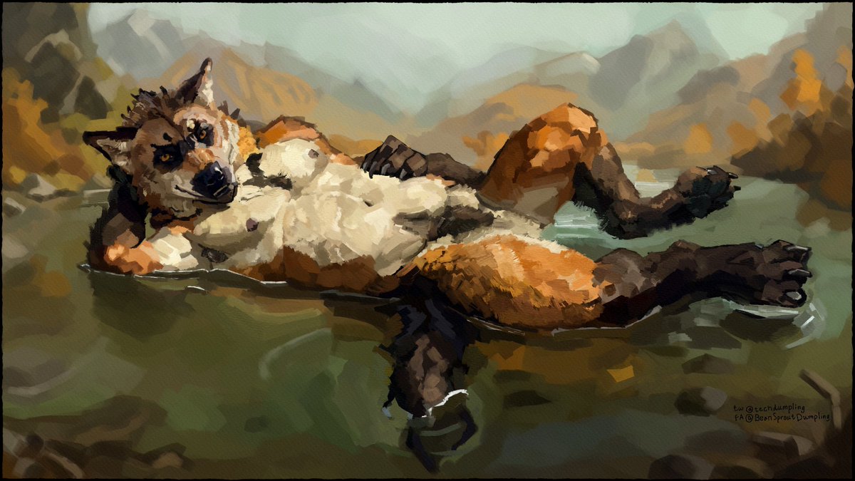 Finished desktop background , you can download this ( or a spicier alt version) on my FA, ~BeanSproutDumpling 
In the future I’ll put the full Daki I made on there or art that gets compressed to pixels by twitter