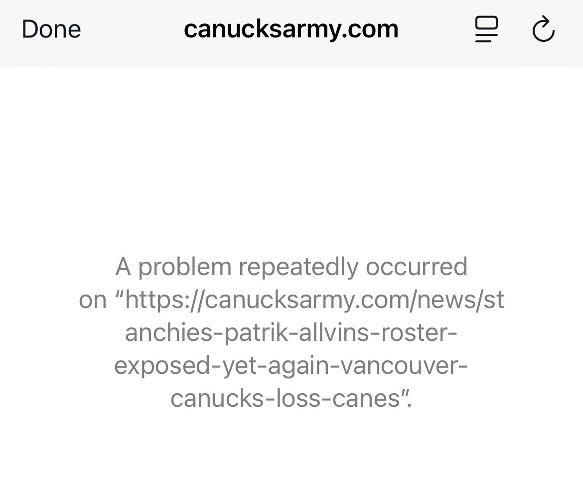 luigi_04's tweet photo. ⁦@CanucksArmy⁩ the stanchies page keeps auto refreshing until I get this message. https://t.co/mDwuQnLaiG