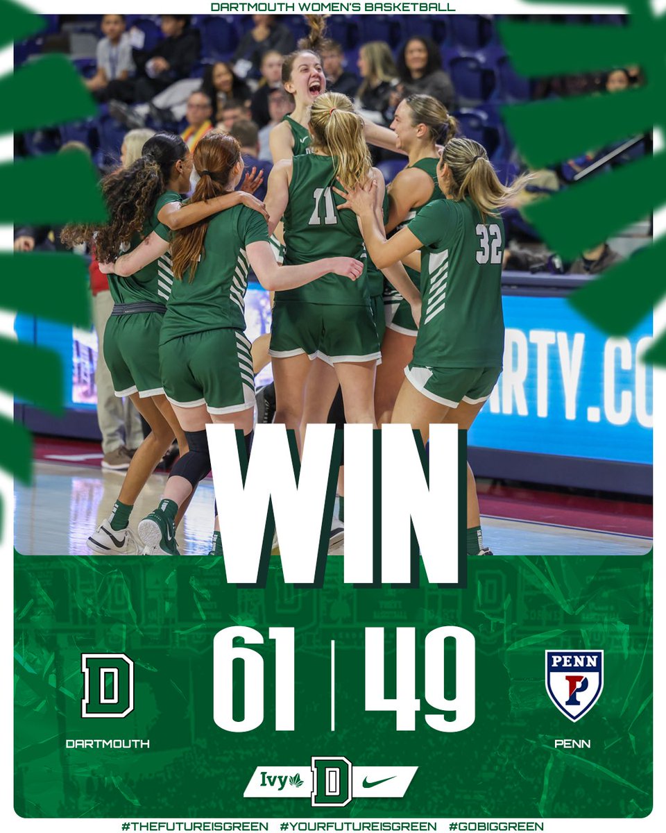 DartmouthWBB's tweet photo. 2-0 in the @IvyLeague for the first time since 2009-10 ✅
First win over Penn since 2014 ✅
First win at Penn since 2010 ✅

What a day!

#GoBigGreen | #TheFutureIsGreen | #YOURFutureIsGREEN🌲 https://t.co/dbKAl2oEcc