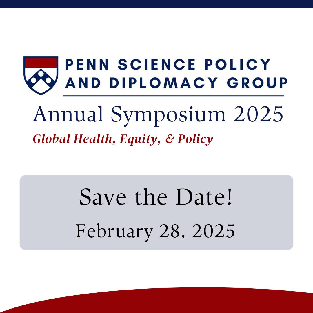 Save the date for the inaugural 2025 Penn Science Policy Symposium on February 28, 2025.

The theme for this year is global health, equity, and policy and is open to all Penn affiliates. 

Free registration here: docs.google.com/forms/d/e/1FAI…