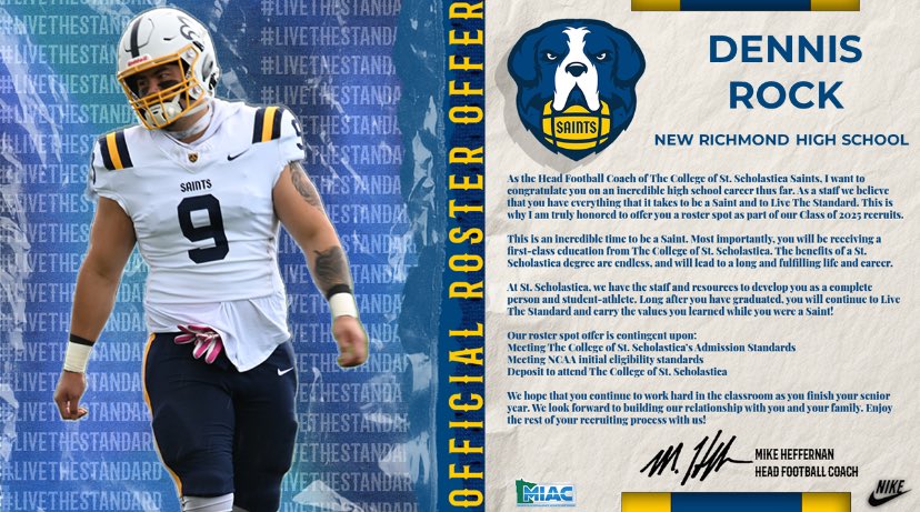 Dennis Rock (@d_rock50) on Twitter photo After a great call with <a href="/CoachBremer/">Matt Bremer</a> I have received another offer to play football at the collegiate level at <a href="/CSSSaintsFB/">Saints Football</a>
Thanks for seeing the dedication to the game! After a great call with <a href="/CoachBremer/">Matt Bremer</a> I have received another offer to play football at the collegiate level at <a href="/CSSSaintsFB/">Saints Football</a>
Thanks for seeing the dedication to the game!