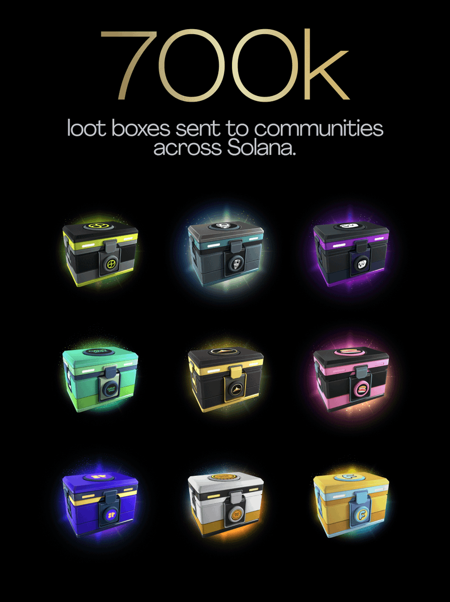 Want to get involved?

Over 700k loot boxes were dropped to communities on Solana, crack them open to reveal your prize!

Check your wallets as you may already have loot boxes waiting to be opened.

Loot boxes can be opened here: theportal.to/lootbox