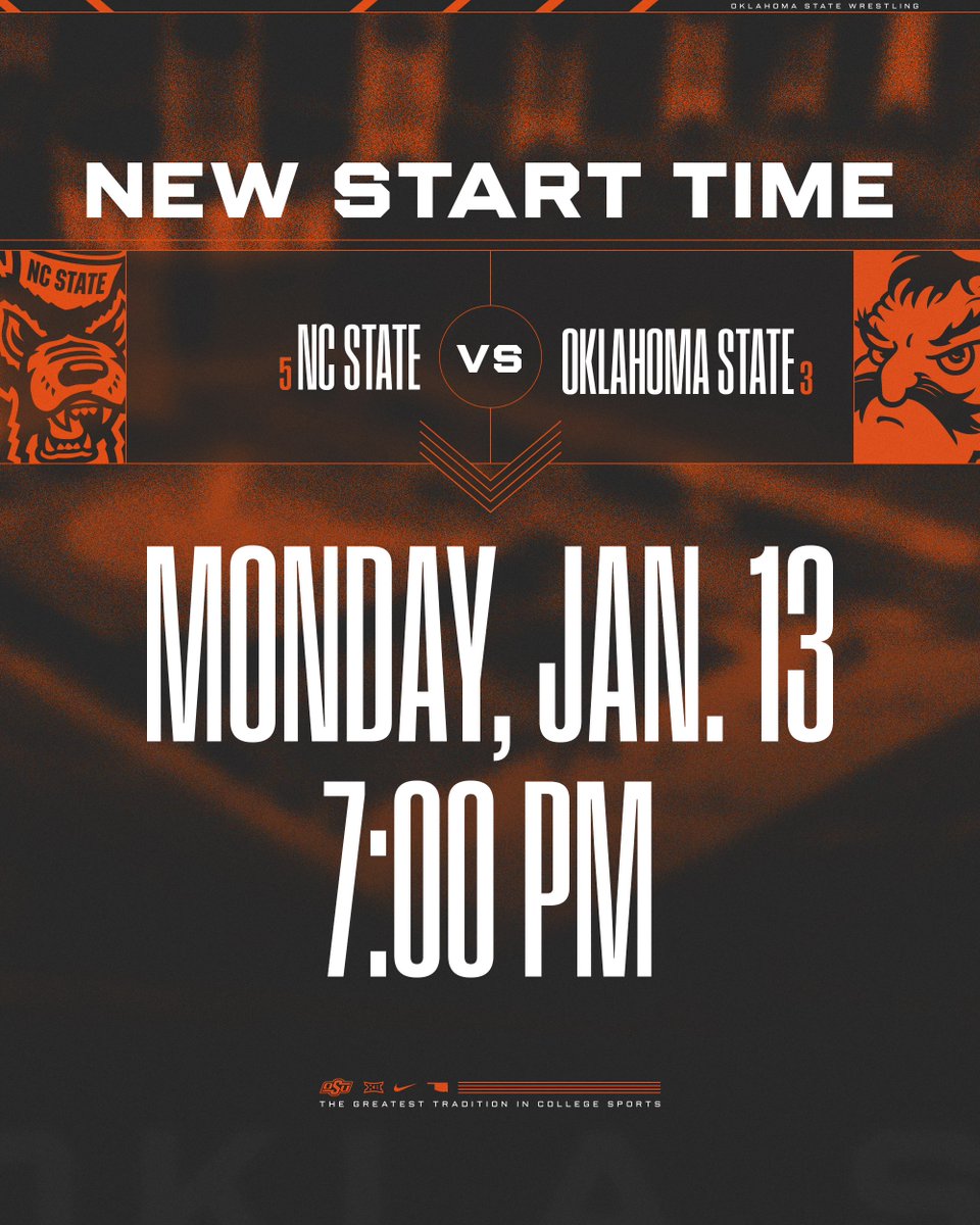 🚨 Tomorrow’s dual against NC State has been rescheduled for Monday at 7 p.m. 🚨

It will still be available on ESPN+ and 93.7 KSPI-FM.

📰: okla.st/4gOmNKd

#GoPokes