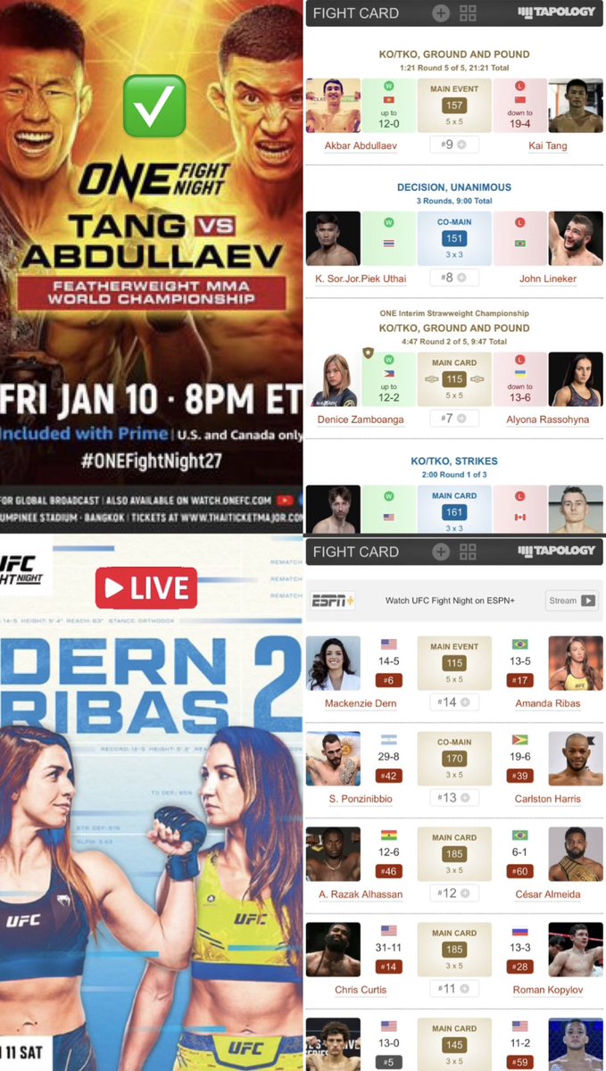 RushtonCoverage's tweet image. First @tapology live coverage weekend of 2025 ‼️

#ONEFightNight27 ✅
#UFCVegas101 🔴 (Live)

🔗 Follow the coverage and join the discussion: tapology.com/fightcenter/ev…

#MMATwitter