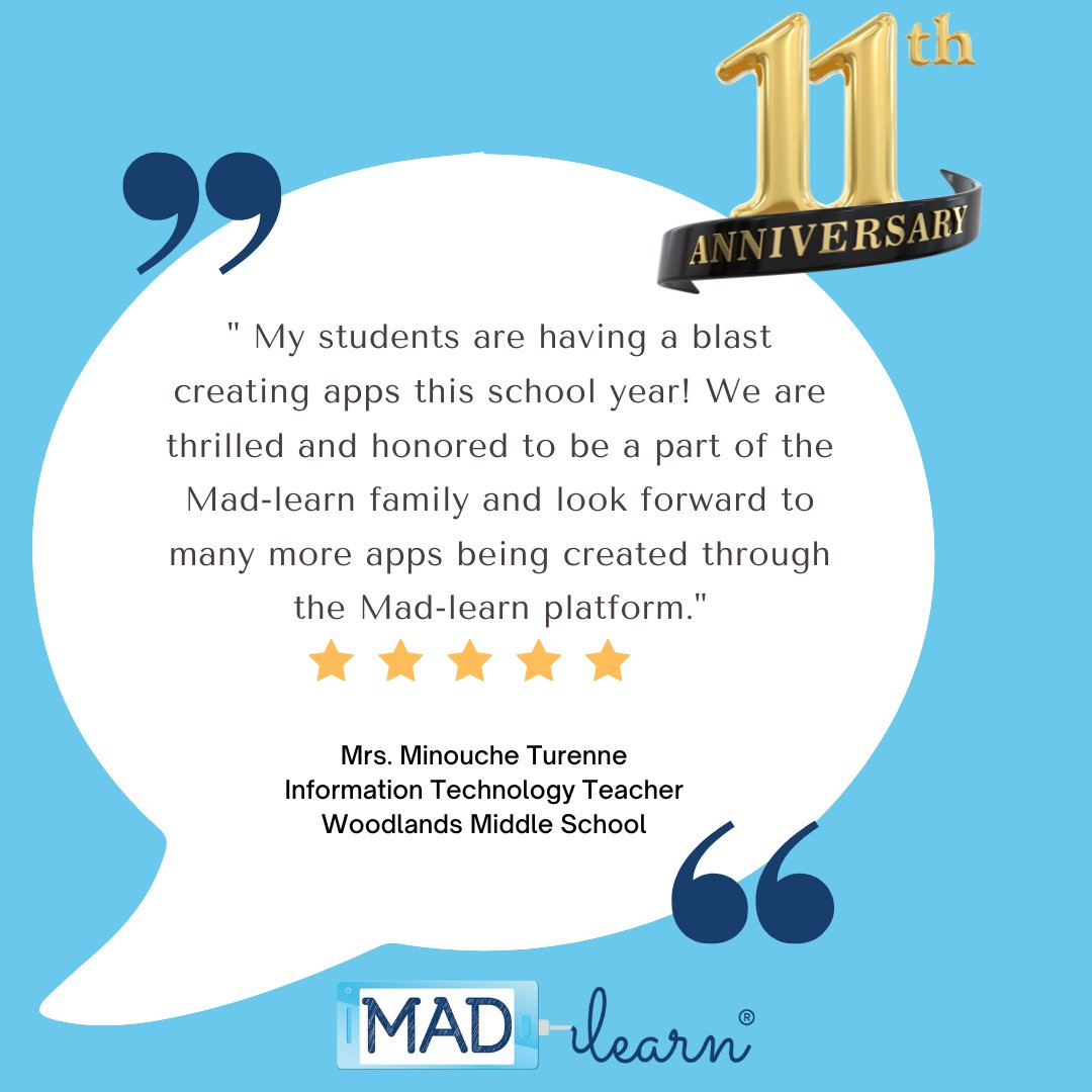 MADLearn's tweet photo. Celebrating our amazing MAD-teachers whose feedback, support, and dedication have been instrumental in shaping @MADLearn's design thinking program into what it is today!
#TEACHers #educators #appsthatmatter #MADiversary #HappyBirthday #MADlearnAt11 https://t.co/ZOgJK4OInM