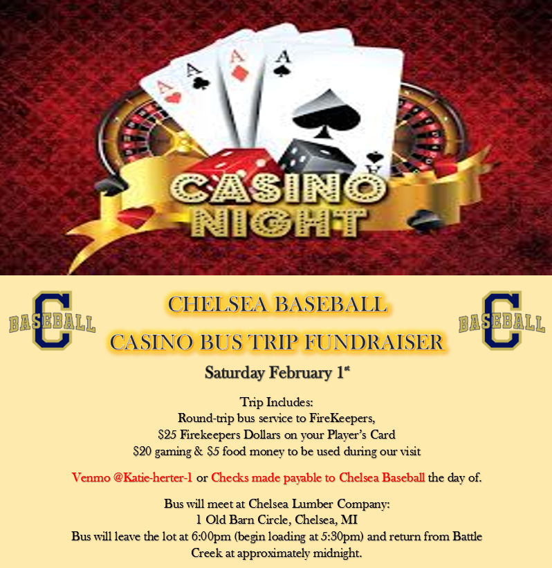 SchultzyDavid's tweet photo. 📷CHELSEA BASEBALL
CASINO BUS TRIP FUNDRAISER
Saturday February 1st

Trip Includes:
Round-trip bus service to FireKeepers,
$25 Firekeepers Dollars on your Player’s Card:
$20 gaming &amp; $5 food money.

Sign up:
https://t.co/1FPqdisSW5 https://t.co/Ax4gwWiRjx
