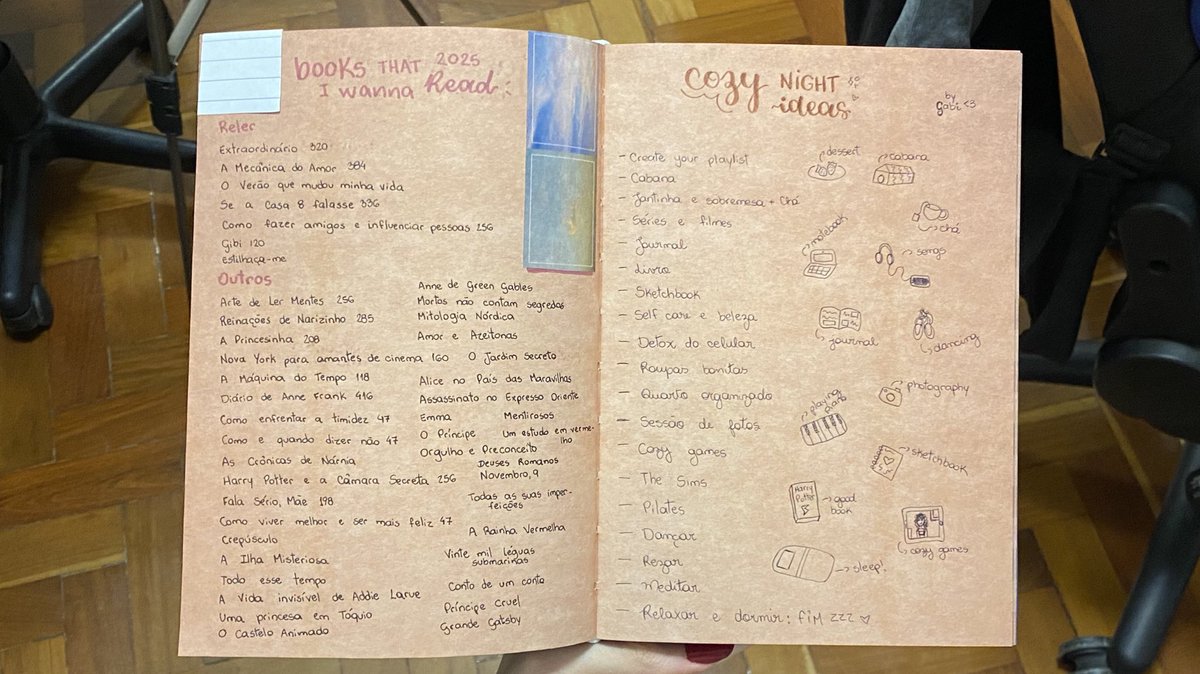 gabioklein's tweet photo. two journal spreads: books to read in this year + cozy night ideas 💕
#journalinspo #bujospreads #booktwt #aestheticjournal https://t.co/hhMWGMwUb6