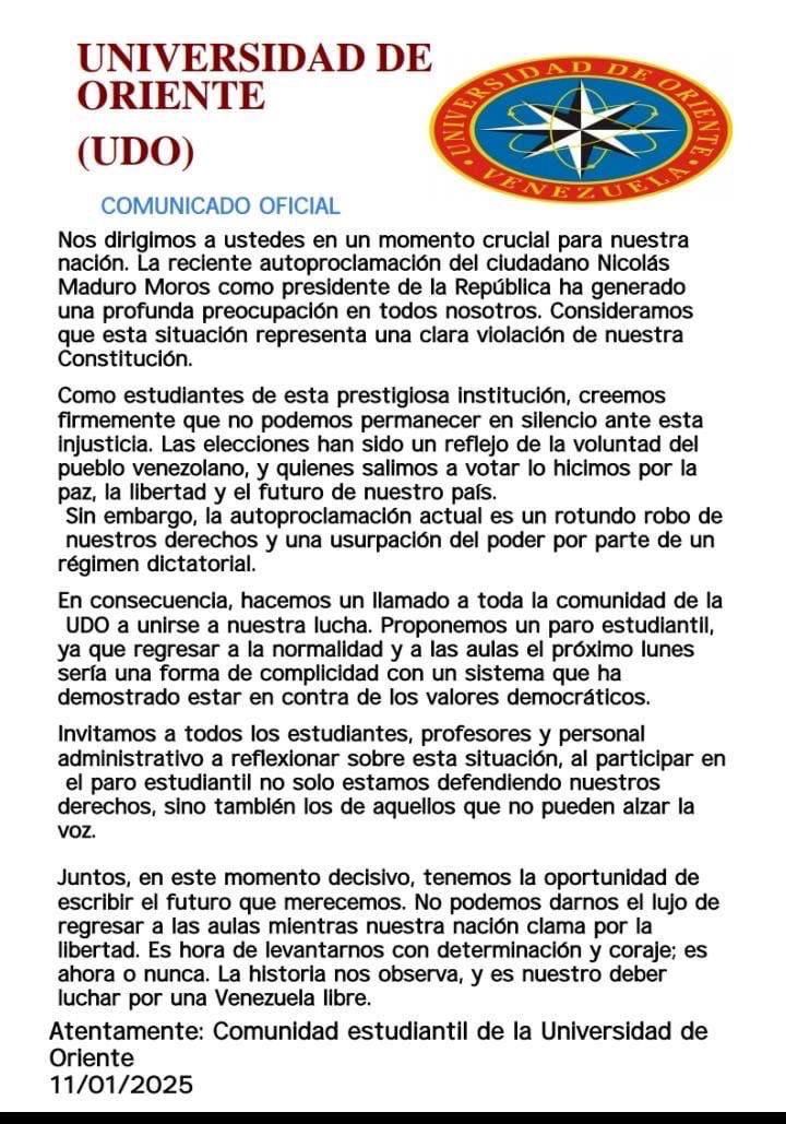 JuanPGuanipa's tweet image. Aplaudo que representantes del movimiento estudiantil venezolano desconozcan la payasada de ayer. 

La autojuramentacion de Maduro es ilegítima y todos los venezolanos lo saben. 

Solo con democracia podremos construir el país pujante que nuestros jóvenes merecen. 

¡Viva