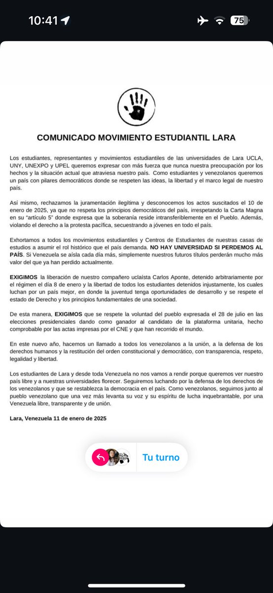 JuanPGuanipa's tweet image. Aplaudo que representantes del movimiento estudiantil venezolano desconozcan la payasada de ayer. 

La autojuramentacion de Maduro es ilegítima y todos los venezolanos lo saben. 

Solo con democracia podremos construir el país pujante que nuestros jóvenes merecen. 

¡Viva