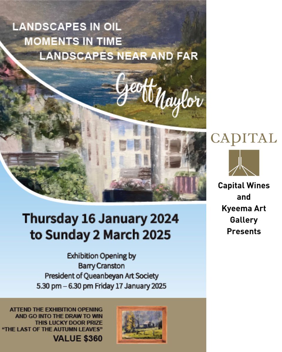 New exhibition at the Kyeema Art Gallery from 16 January to 2 March 2025. Join us on 17 January 2025 at 5:30 pm for opening night! 

Booking is essential as seats are limited. Visit obee.com.au/capitalwines/ to get your slot now.