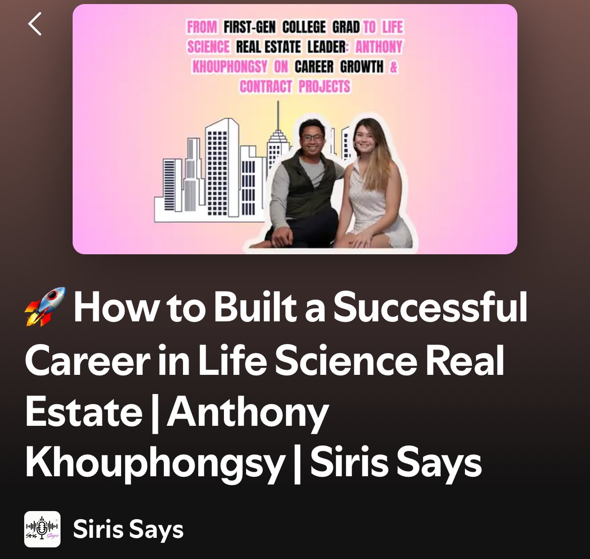 sirissays1's tweet image. ✨ Episode 10 of Siris Says is here! 
🔥 In this episode, Anthony shares: 👉 How he built his career in life sciences real estate 📈 👉 Tips for managing contracts🔧 👉 His inspiring journey as a first-generation college grad 🎓
#CareerInspiration #FirstGenGrad #LifeSciences