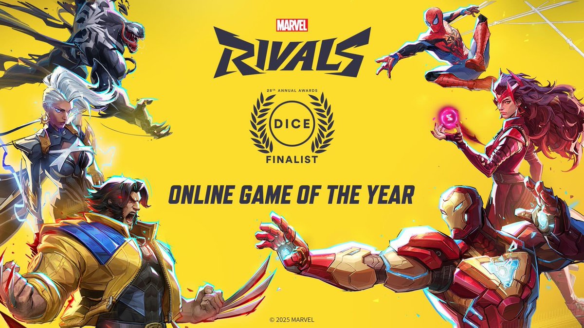 MarvelRivals's tweet image. We’re incredibly excited to be nominated for Online Game of the Year at the #DICEAwards! A massive shoutout to our dedicated team and amazing players who made this possible! Your support means the world to us! 🙌💖 

#MarvelRivals #DICEAwards2025 #DICE2025