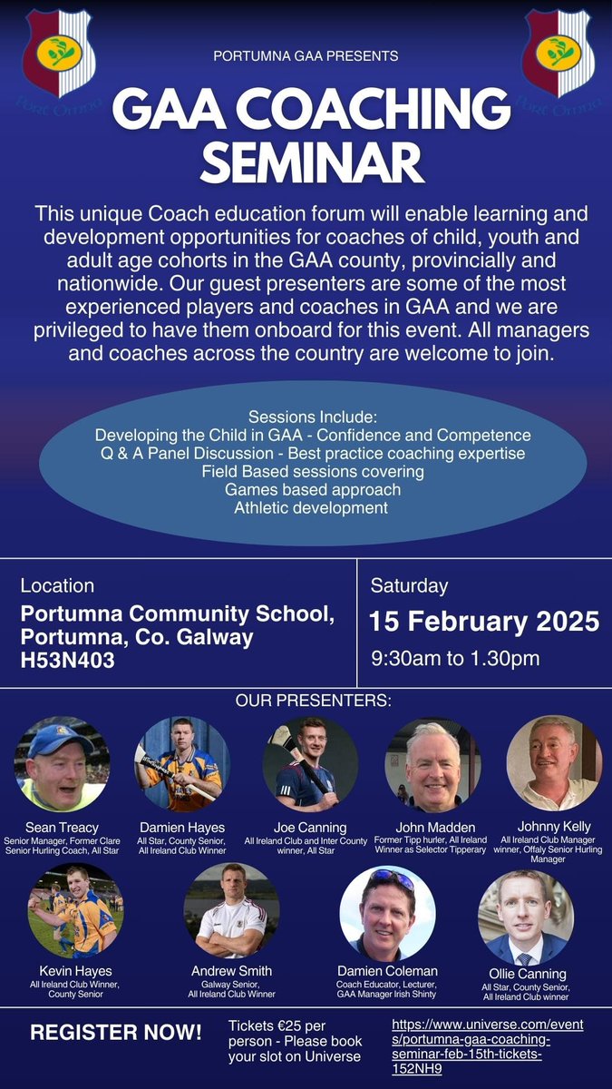 Damien Coleman (@damiencoleman4) on Twitter photo universe.com/events/portumn…
LIMITED PLACES
BOOK EARLY ..
<a href="/Galway_GAA/">Galway GAA Official</a>
<a href="/ConnachtGAA/">Connacht GAA</a> universe.com/events/portumn…
LIMITED PLACES
BOOK EARLY ..
<a href="/Galway_GAA/">Galway GAA Official</a>
<a href="/ConnachtGAA/">Connacht GAA</a>