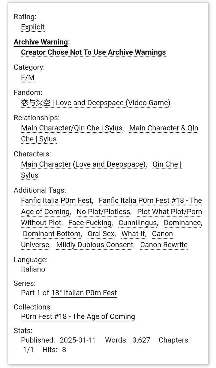 SteppyLOL's tweet photo. Iniziamo questo 18° Italian P0rn Fest con qualcosa di diverso dal solito: una fanfiction HET in prima persona su MC e Sylus di Love and Deepspace 👀

Link: https://t.co/ZDmKrRM0o1

#p0rnfest18 #Sylus #sylusmc #sylusnsfw https://t.co/hwo8jCINLa