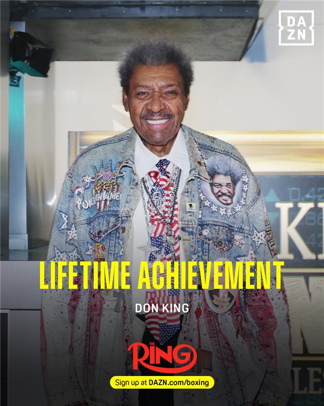 DAZNBoxing's tweet photo. THE RING AWARDS Lifetime Achievement goes to Don King 🙌

#TheRingAwards | #RingMagazine | LIVE NOW on DAZN | @Turki_alalshikh | ​​Click Link in Bio to subscribe to @ringmagazine https://t.co/KyWYiIrIZL