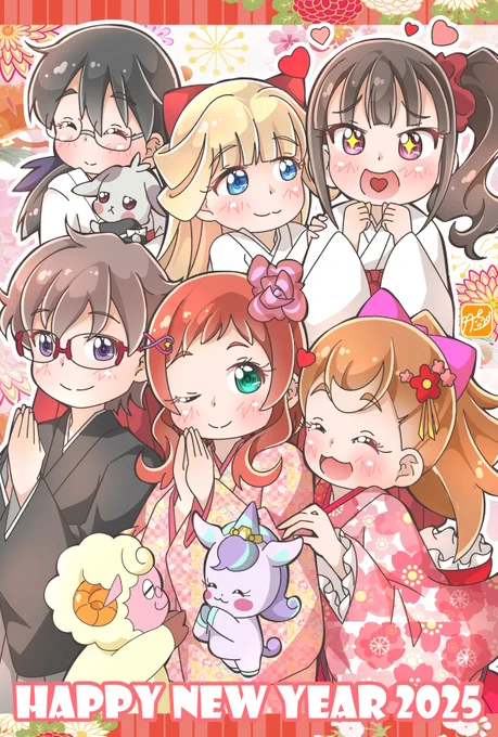 『わんだふるぷりきゅあ!』1年間の放送へ感謝を込めて、烏丸さんの所の鏡石神社へみんなで初詣へ出かける年賀イラストを、描きました～!大好きなユキちゃんと一緒に巫女さんコスができて、いろはちゃん&悟くんのデートが見られて、思わず嬉しいまゆちゃんがポイントです#アニメディア 