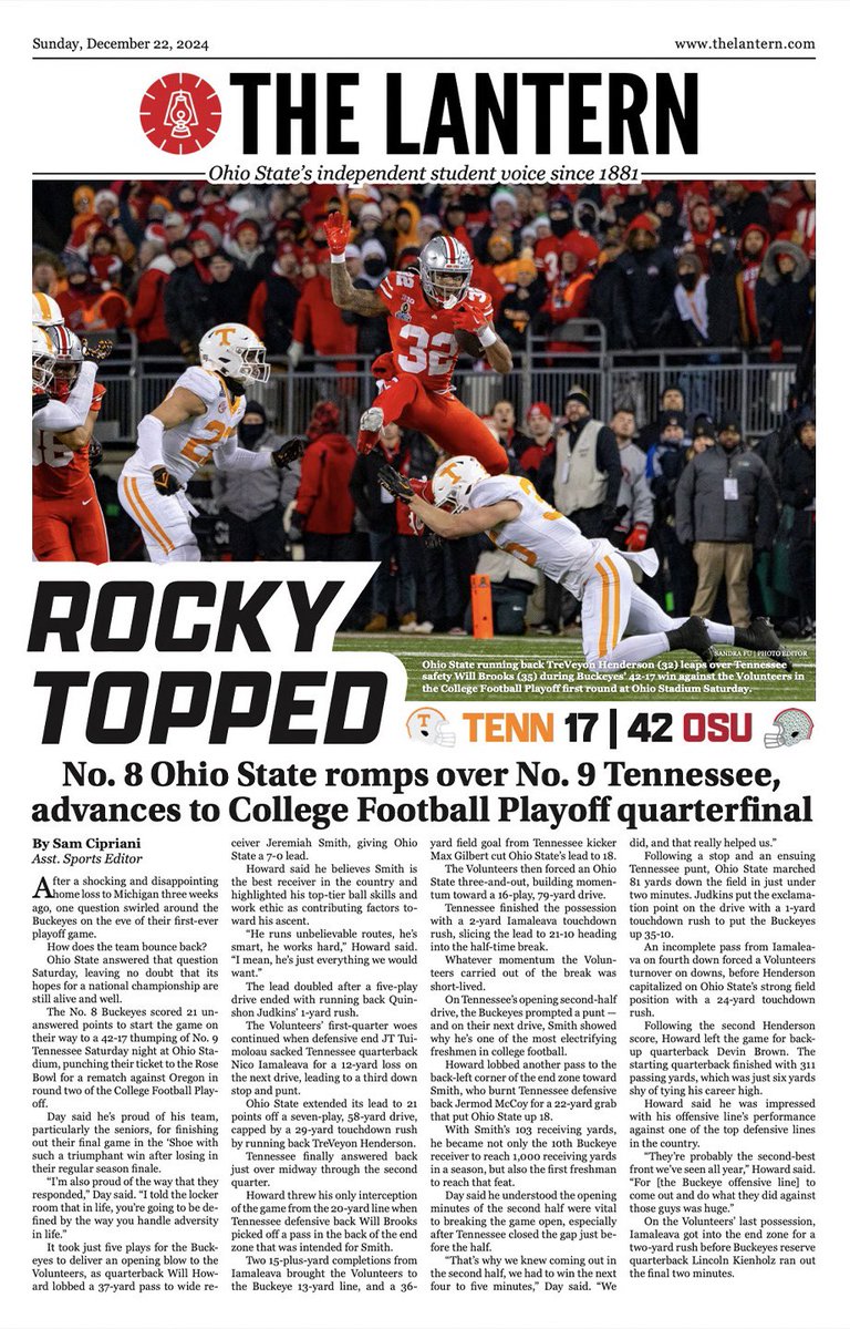 Reid Murray (@reidjmurray) on Twitter photo Really grateful for the opportunity to put together some unique front pages for <a href="/TheLantern/">The Lantern</a> during the #CFBPlayoff with the help of an amazing editorial staff. I hope you enjoy! Really grateful for the opportunity to put together some unique front pages for <a href="/TheLantern/">The Lantern</a> during the #CFBPlayoff with the help of an amazing editorial staff. I hope you enjoy!