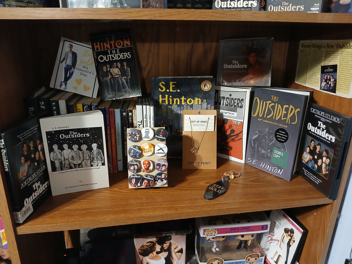 myshell1979's tweet photo. @OutsidersHouse got my shelves all ready too. I collect covers and obscure items I can find. I found a book on tape of The Outsiders at goodwill. Its 5 hours long on 4 different cassette tapes. https://t.co/eTqi3IjIrB