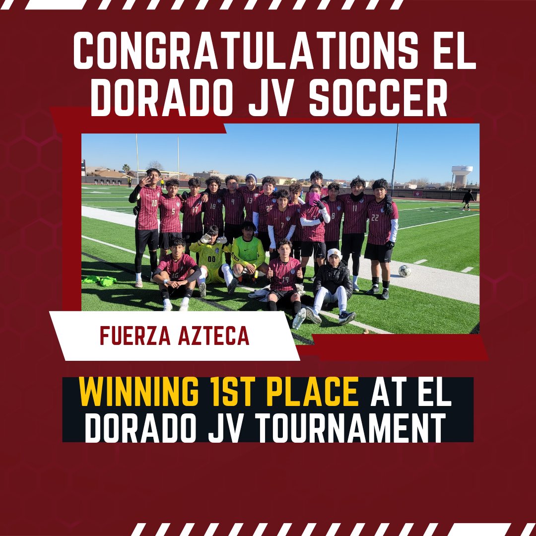 After two intense games where El Dorado JV Boys defeated Riverside 8-0 and Clint 7-0, El Dorado JV soccer took 1st place  in the JV tournament. Thanks, fans,family, coaches, and ELDO staff for the support.<a href="/EDAztecs_HS/">Patricia Pedroza</a> <a href="/osaucedo_edhs/">Oswaldo Saucedo</a> <a href="/mseanez_EDHS/">Marisela Seáñez</a> <a href="/ELDO_BSoccer/">El Dorado Mens Soccer Program</a>