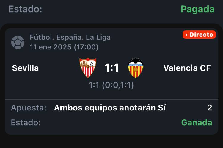 Grupo_LATAM's tweet image. ADENTRO ADENTRO Y RECONTRA ADENTRO SOBRE EL FINAL PARA MAS SABOR 🤑

🇪🇸 Empate en 1 entre el Sevilla y el Valencia y adentro nuestra apuesta de la mano del @PreSeleccionado ✅