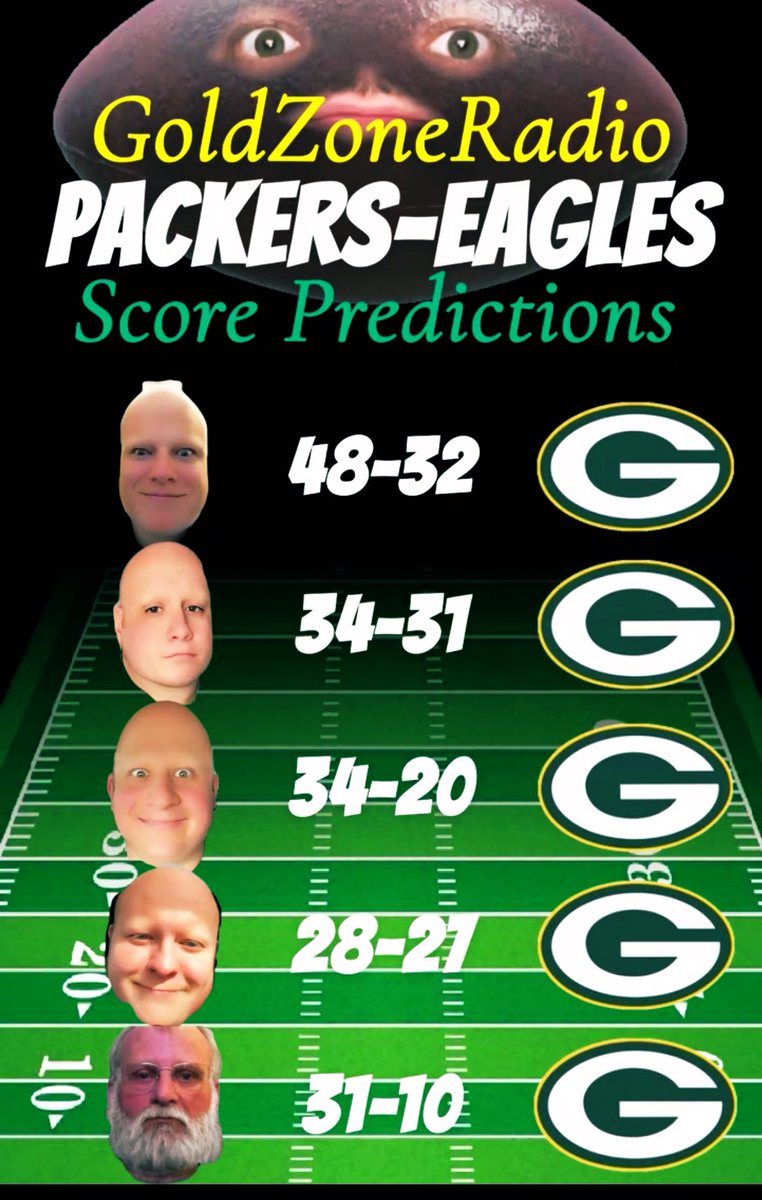 GoldZoneRadio's tweet photo. The football experts ALL pick the @packers to END the @Eagles season tomorrow!🤯 5/5. Pack 🔛🔝

#GoPackGo #FlyEaglesFly #WildcardWeekend #NFLPlayoffs #packers #eagles #packersfootball #philly #EaglesNation #packersnation #GoldZoneRadio https://t.co/cq4hWuQzSL