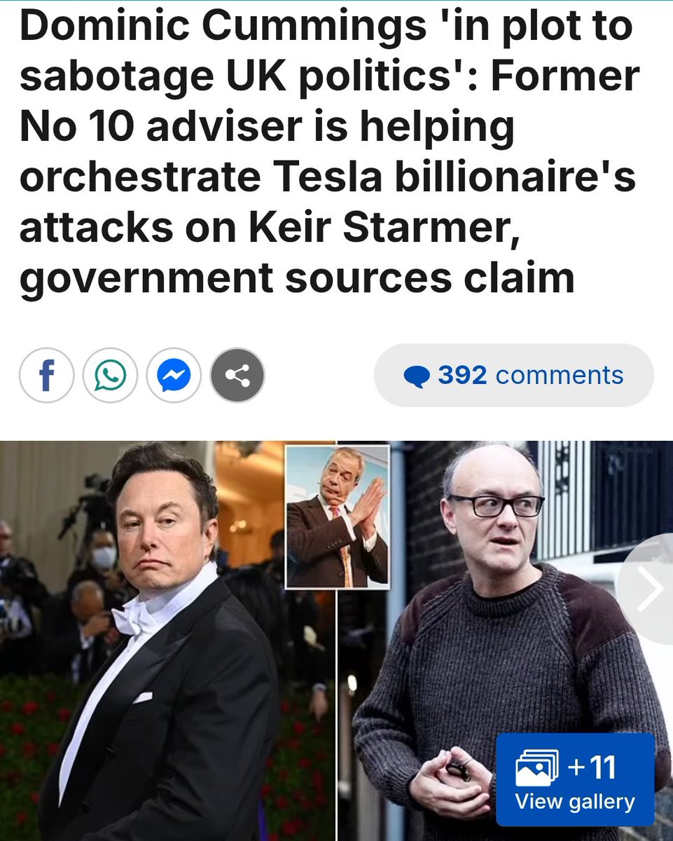 So Cummings is the man aiding and abetting Musk to overthrow the government and install their own start-up party. He's feeding Musk with a strategy to destabilise the UK. The man is a traitor.